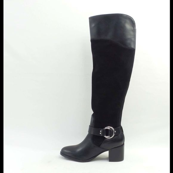 Marc Fisher Leather/Suede Medium Calf Over the Knee Boots Editer Black - Wide - Picture 3 of 4
